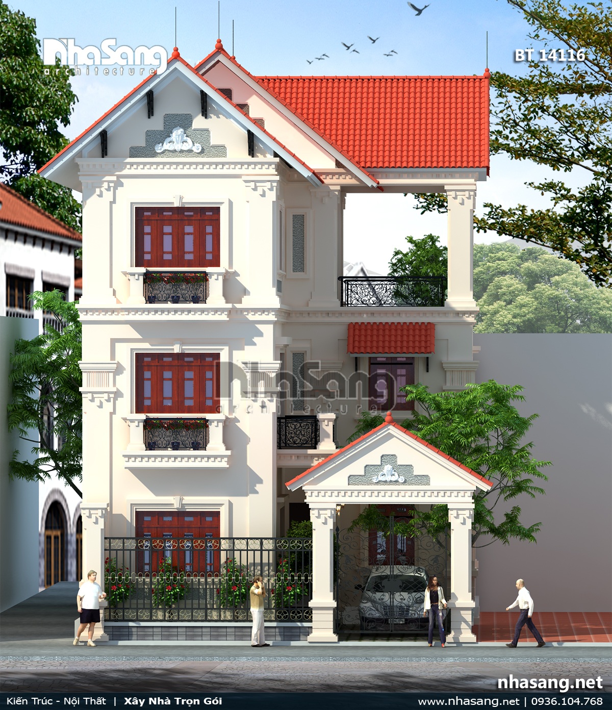 biệt thự tân cổ 3 tầng điển chữ L